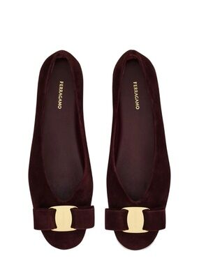 NEW Salvatore Ferragamo Vanna Burgundy Suede Ballerina Bow flats 8 C